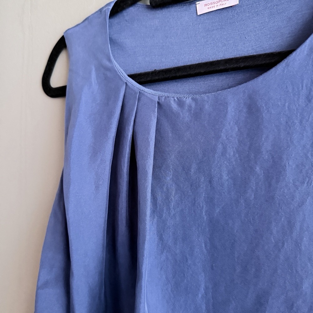 Rossopuro Italy 100% Silk Sleeveless Draped Blouse Blue Women's XS S - Picture 3 of 11